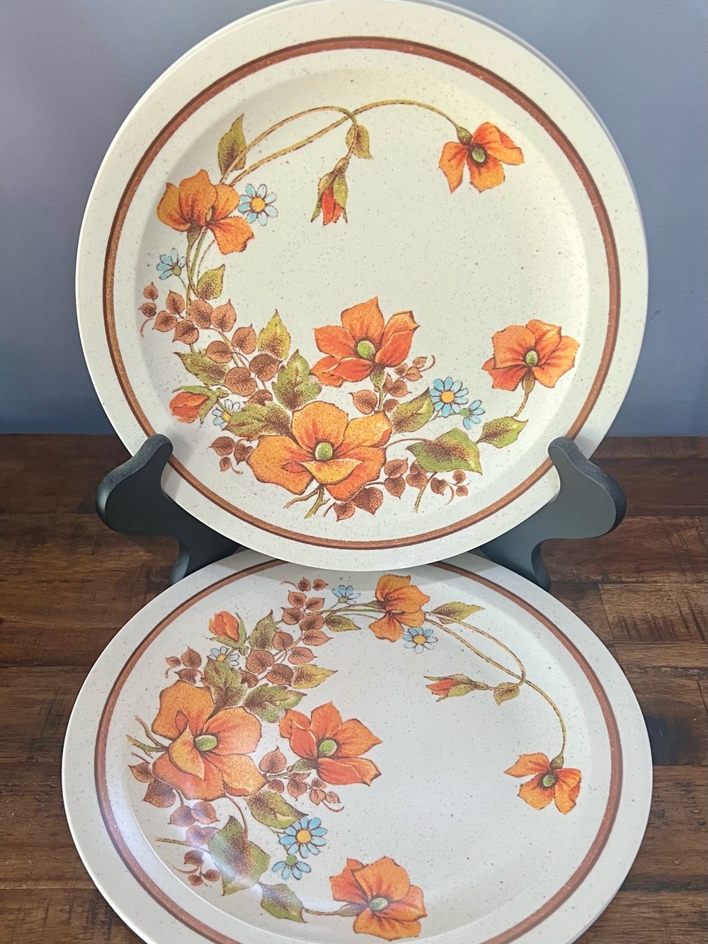 MCM Vintage Floral Dinner Plates - Orange Floral Design